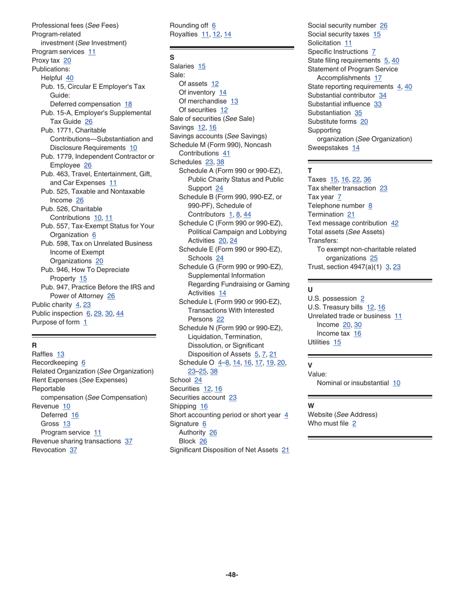 Instructions for IRS Form 990-EZ Short Form Return of Organization Exempt From Income Tax, Page 48