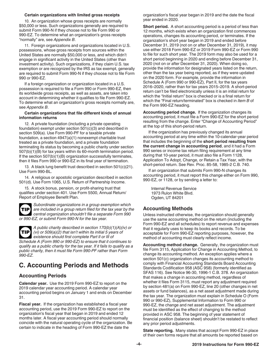Instructions for IRS Form 990-EZ Short Form Return of Organization Exempt From Income Tax, Page 4