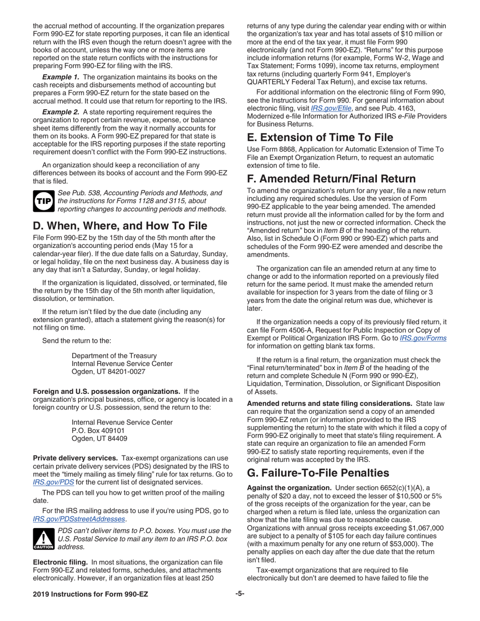 Instructions for IRS Form 990-EZ Short Form Return of Organization Exempt From Income Tax, Page 5