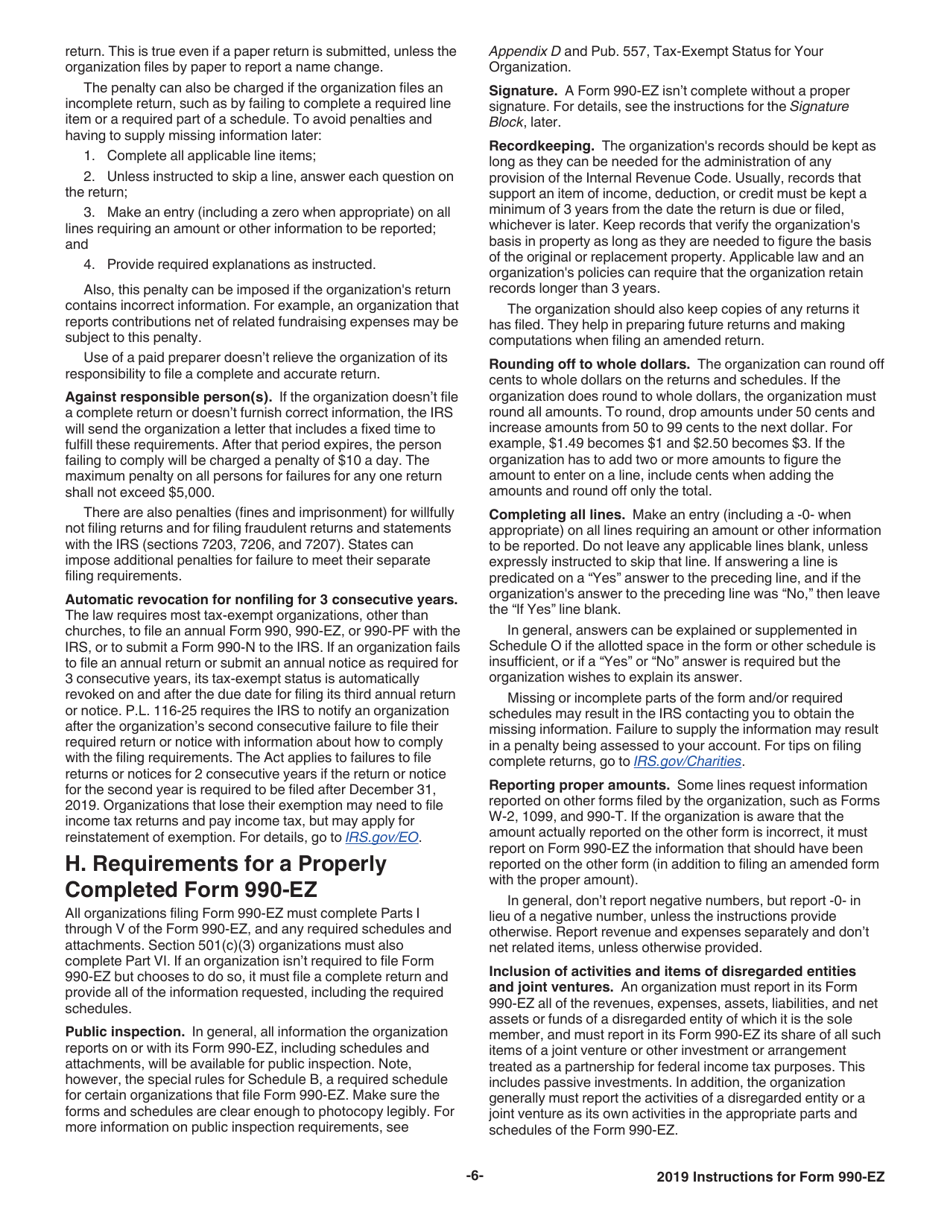 Instructions for IRS Form 990-EZ Short Form Return of Organization Exempt From Income Tax, Page 6