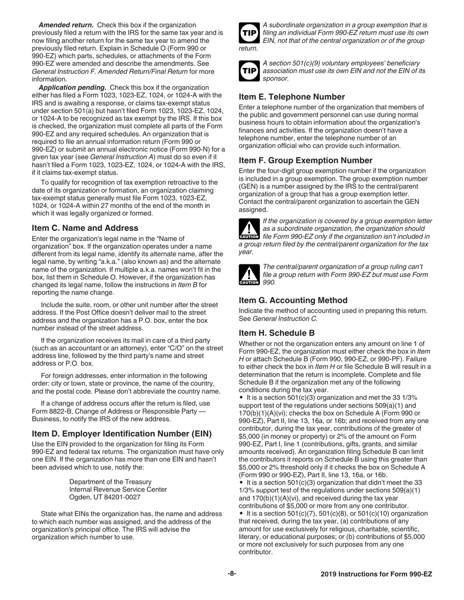 Instructions for IRS Form 990-EZ Short Form Return of Organization Exempt From Income Tax, Page 8