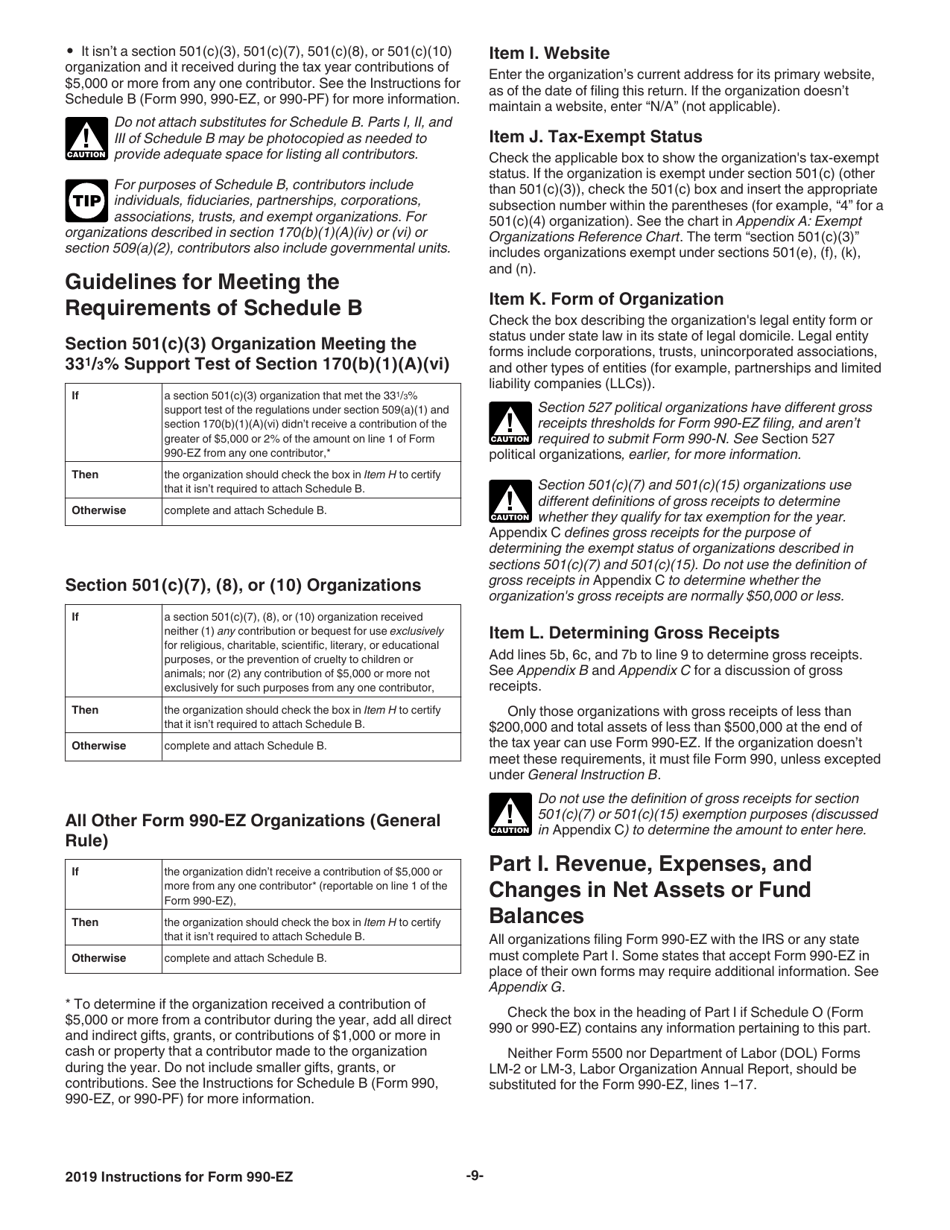 Instructions for IRS Form 990-EZ Short Form Return of Organization Exempt From Income Tax, Page 9