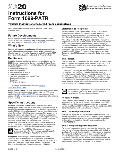 IRS Form 1099-PATR 2020 Printable Pdf