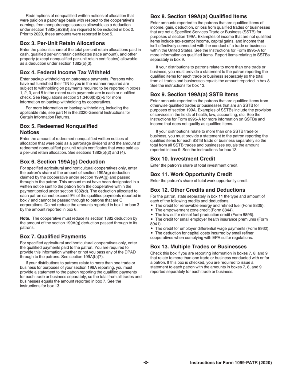 Instructions for IRS Form 1099-PATR Taxable Distributions Received From Cooperatives, Page 2