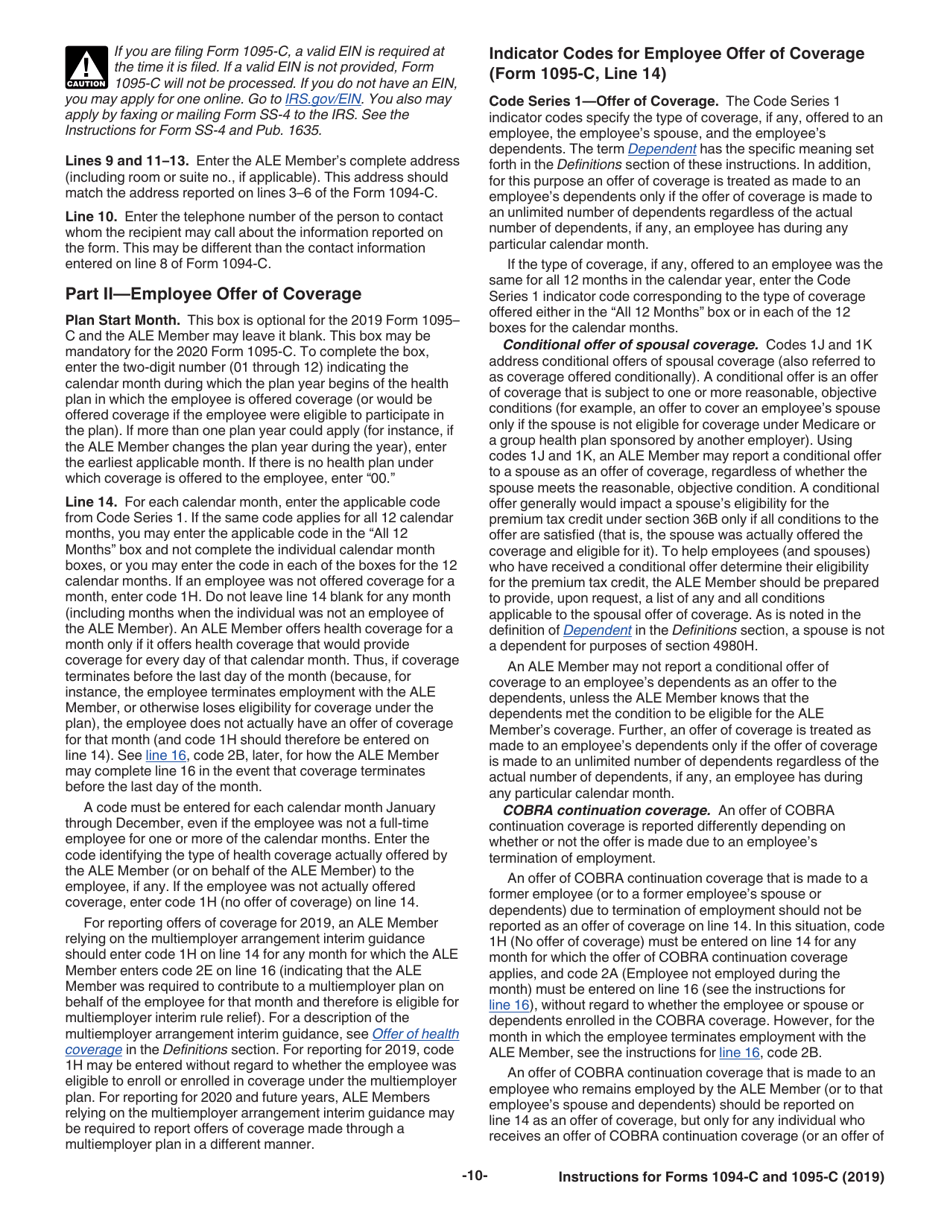 Instructions for IRS Form 1094-C, 1095-C, Page 10