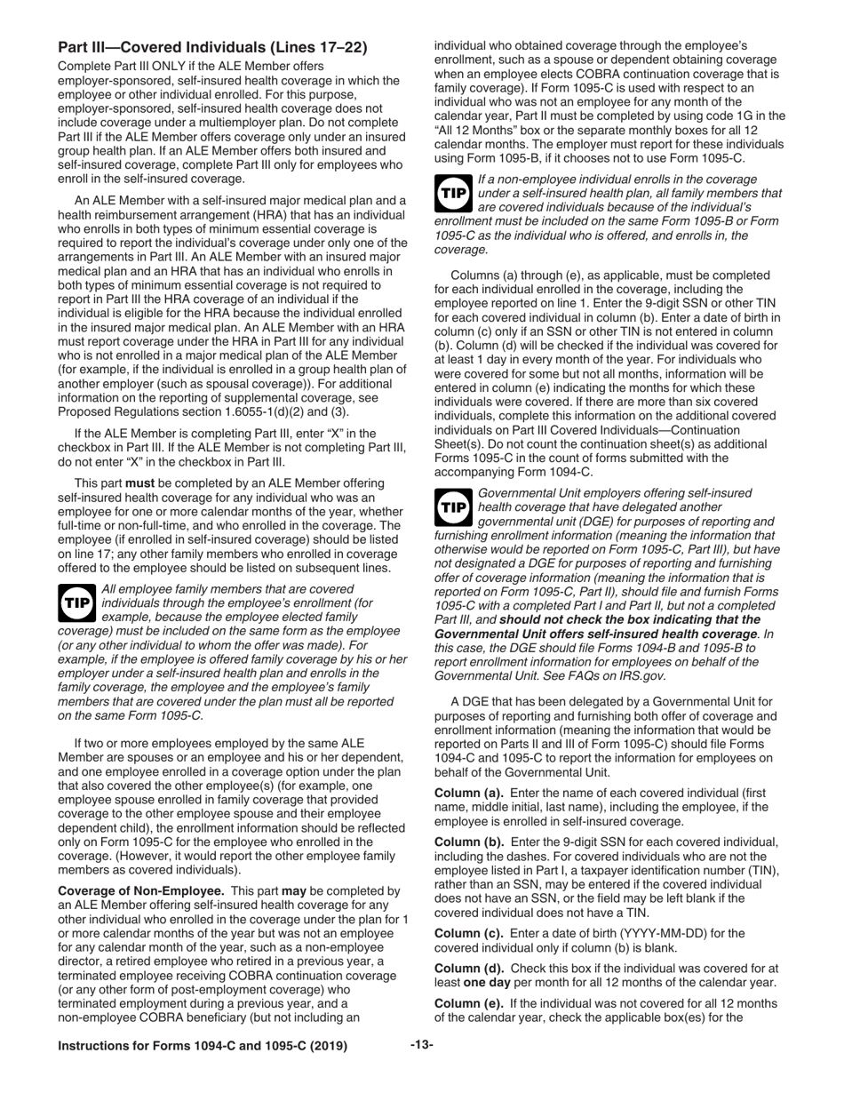 Instructions for IRS Form 1094-C, 1095-C, Page 13