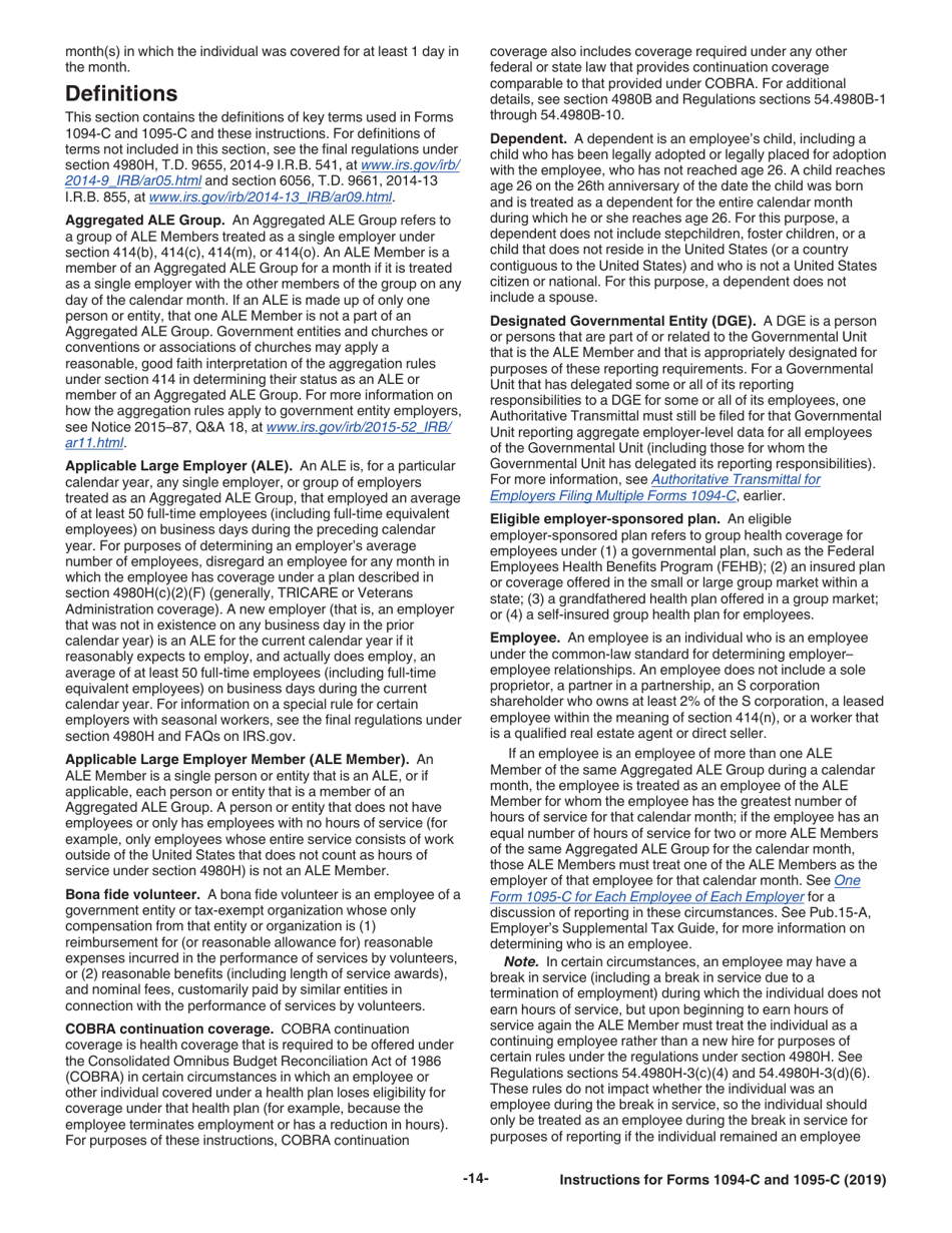 Instructions for IRS Form 1094-C, 1095-C, Page 14
