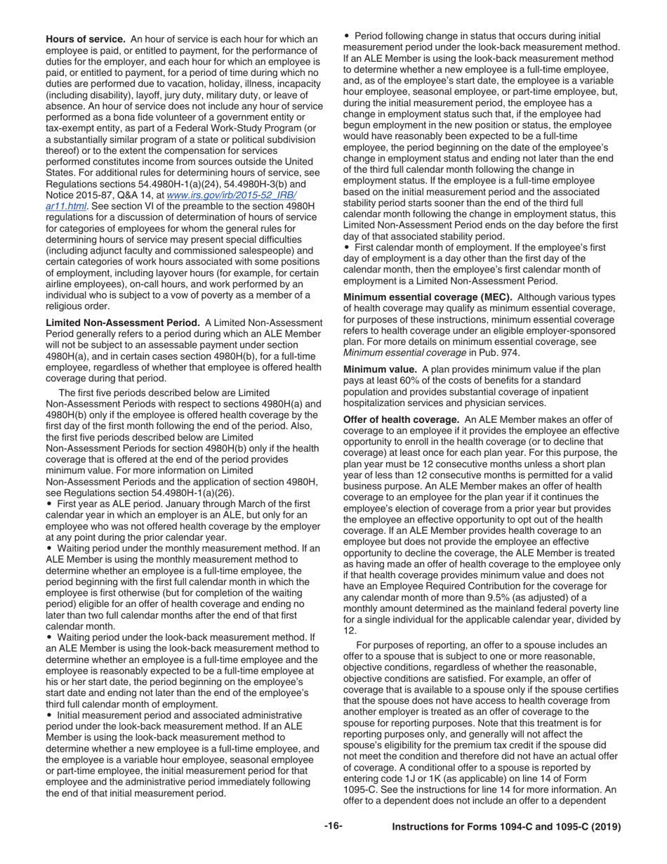Instructions for IRS Form 1094-C, 1095-C, Page 16