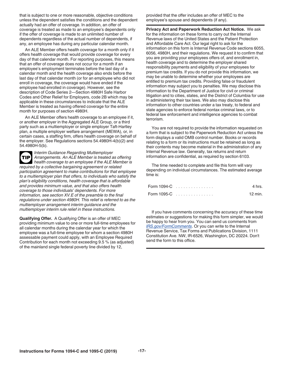 Instructions for IRS Form 1094-C, 1095-C, Page 17