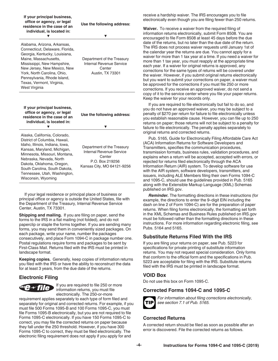 Instructions for IRS Form 1094-C, 1095-C, Page 4
