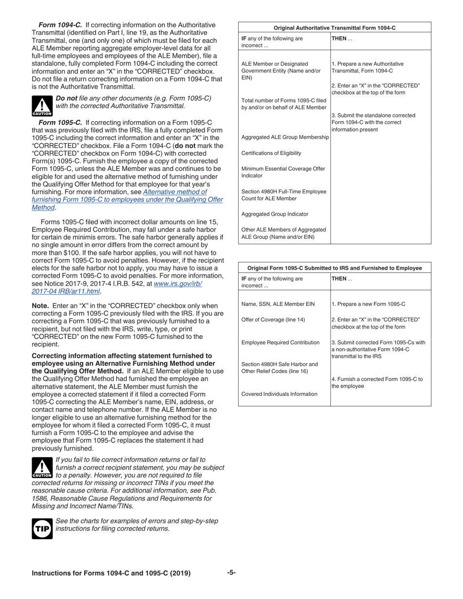 Instructions for IRS Form 1094-C, 1095-C, Page 5