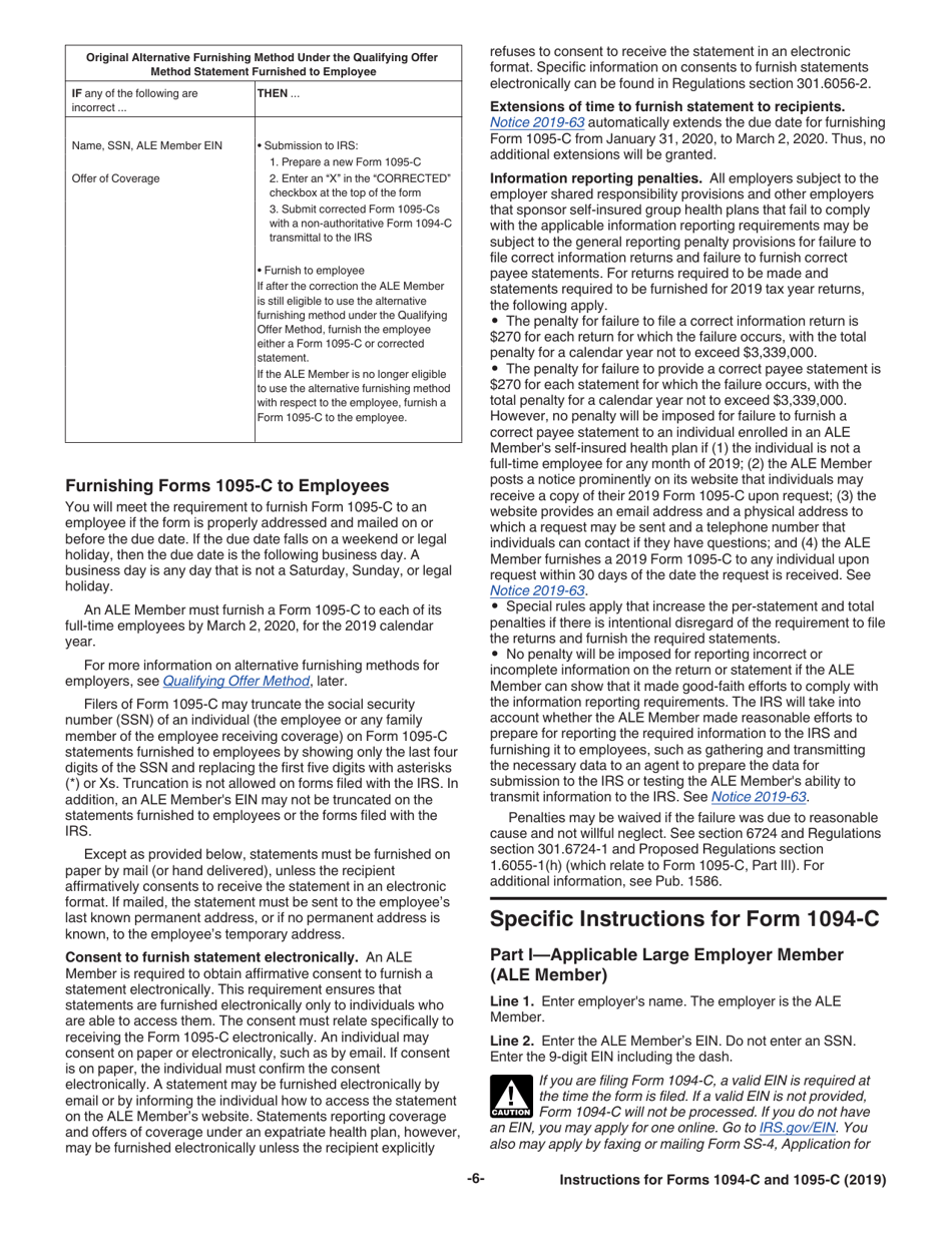 Instructions for IRS Form 1094-C, 1095-C, Page 6
