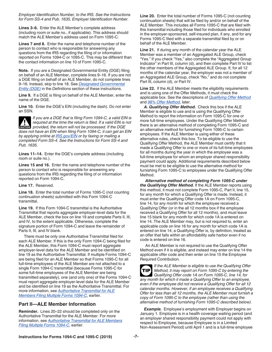 Instructions for IRS Form 1094-C, 1095-C, Page 7