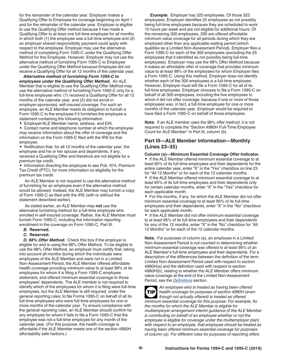 Instructions for IRS Form 1094-C, 1095-C, Page 8