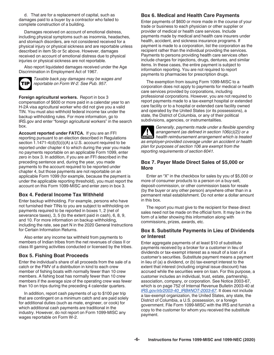 Instructions for IRS Form 1099-MISC, 1099-NEC Miscellaneous Income and Nonemployee Compensation, Page 6