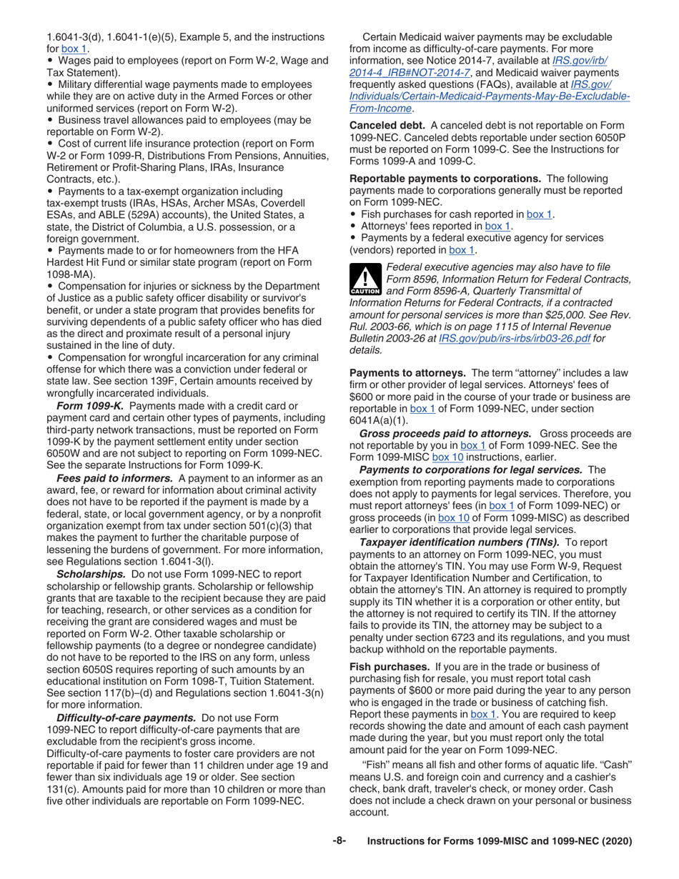 Instructions for IRS Form 1099-MISC, 1099-NEC Miscellaneous Income and Nonemployee Compensation, Page 8