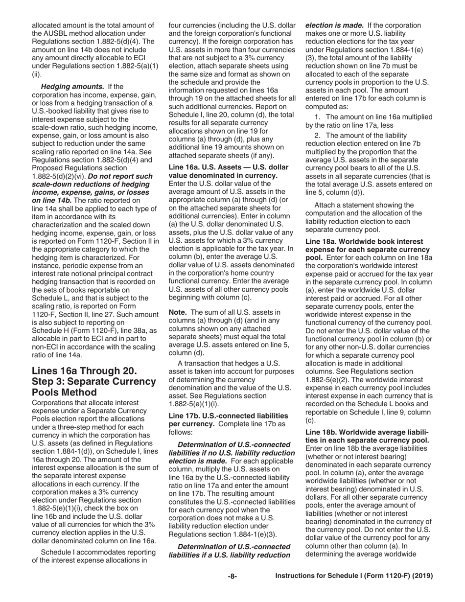 Instructions for IRS Form 1120-F Schedule I Interest Expense Allocation Under Regulations Section 1.882-5, Page 8