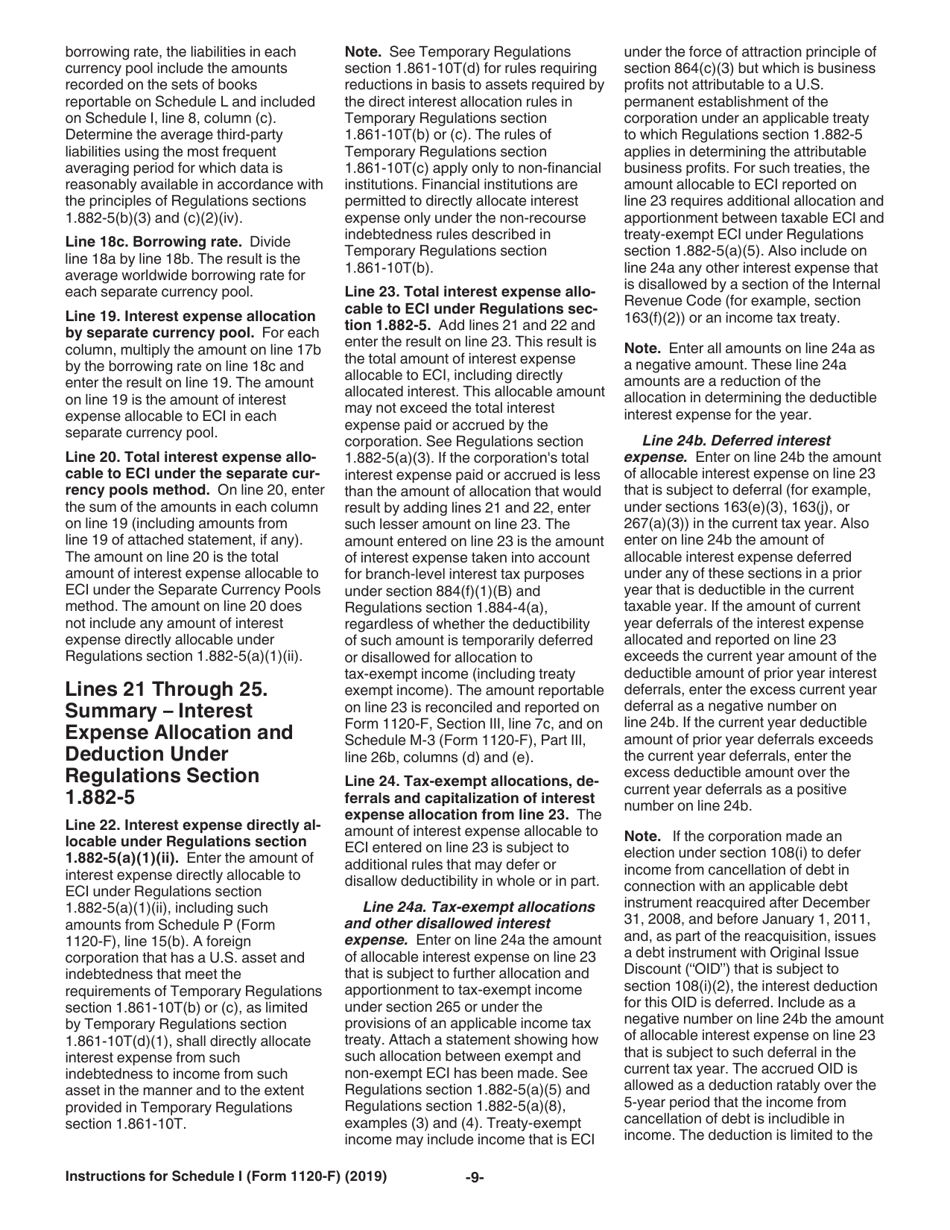 Instructions for IRS Form 1120-F Schedule I Interest Expense Allocation Under Regulations Section 1.882-5, Page 9