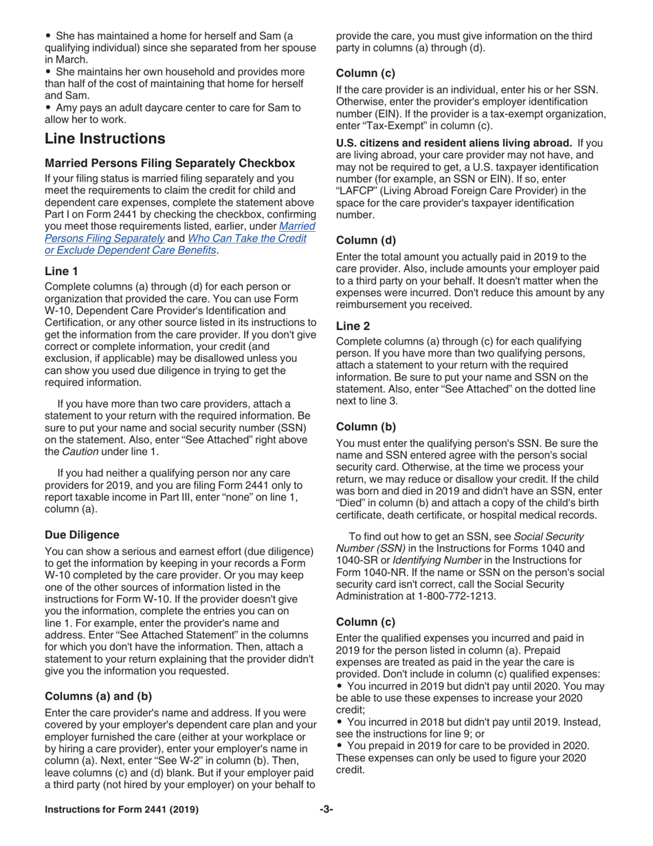 Instructions for IRS Form 2441 Child and Dependent Care Expenses, Page 3