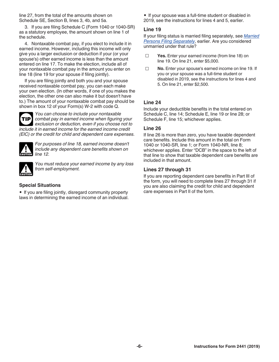 Instructions for IRS Form 2441 Child and Dependent Care Expenses, Page 6