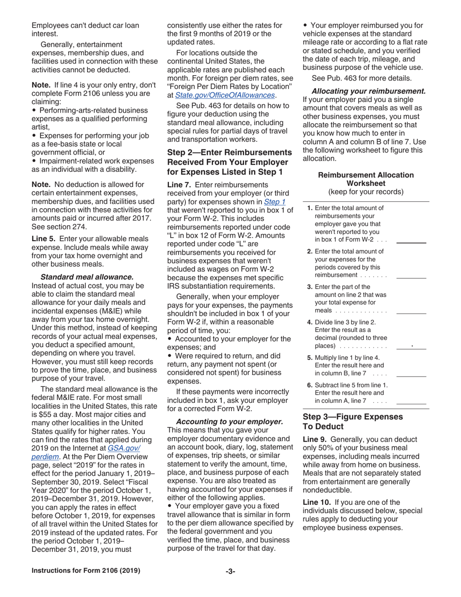 Instructions for IRS Form 2106 Employee Business Expenses, Page 3