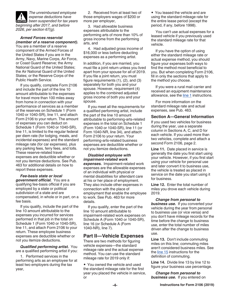 Instructions for IRS Form 2106 Employee Business Expenses, Page 4