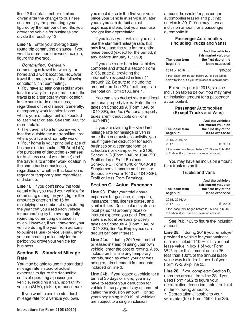 Instructions for IRS Form 2106 Employee Business Expenses, Page 5