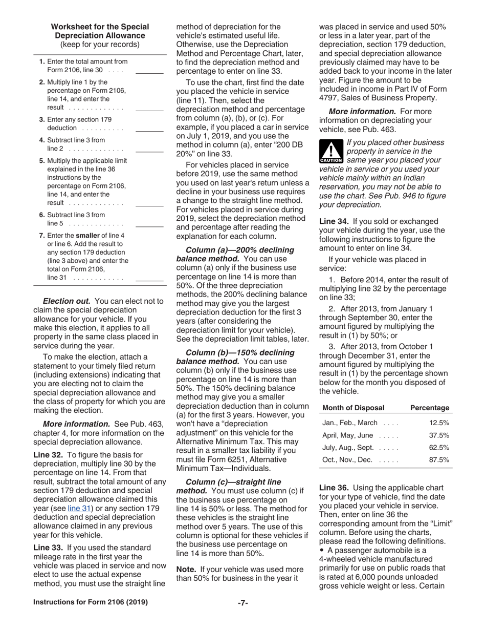 Instructions for IRS Form 2106 Employee Business Expenses, Page 7