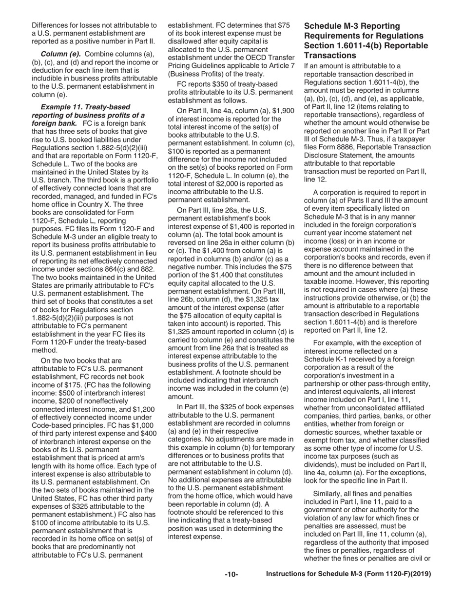 Instructions for IRS Form 1120-F Schedule M-3 Net Income (Loss) Reconciliation for Foreign Corporations With Reportable Assets of $10 Million or More, Page 10