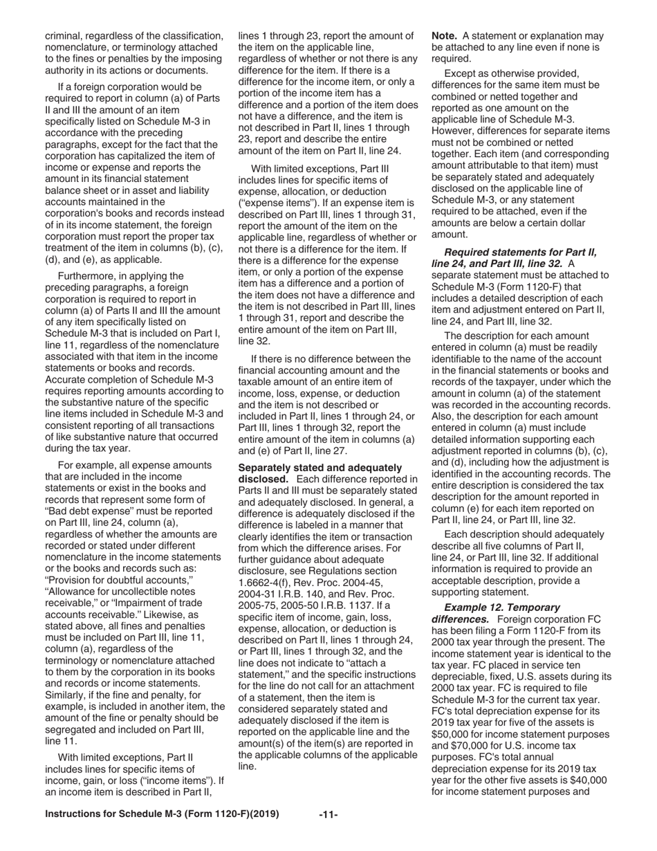Instructions for IRS Form 1120-F Schedule M-3 Net Income (Loss) Reconciliation for Foreign Corporations With Reportable Assets of $10 Million or More, Page 11