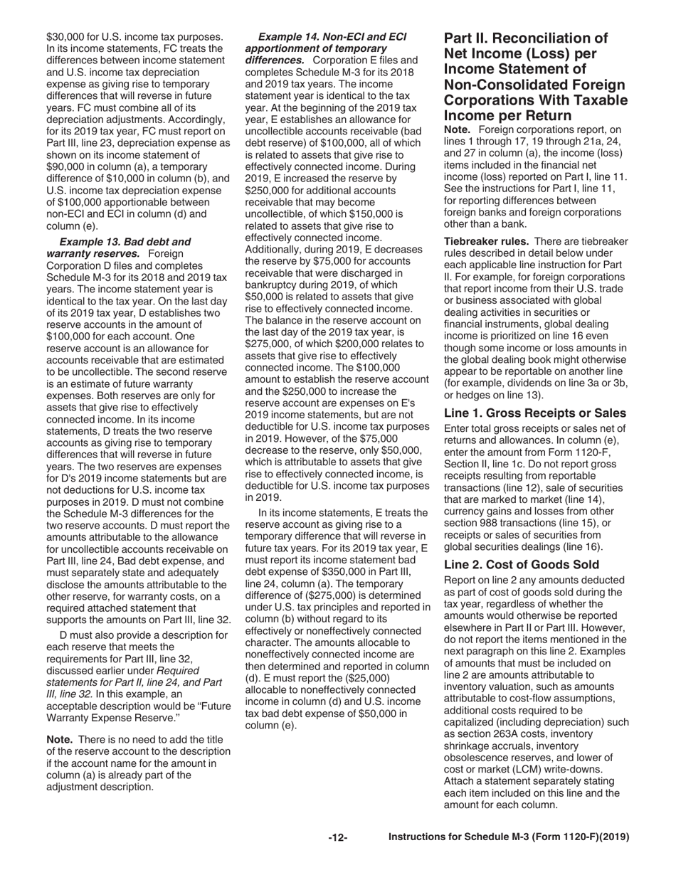 Instructions for IRS Form 1120-F Schedule M-3 Net Income (Loss) Reconciliation for Foreign Corporations With Reportable Assets of $10 Million or More, Page 12
