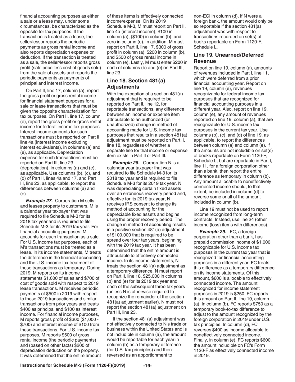 Instructions for IRS Form 1120-F Schedule M-3 Net Income (Loss) Reconciliation for Foreign Corporations With Reportable Assets of $10 Million or More, Page 19