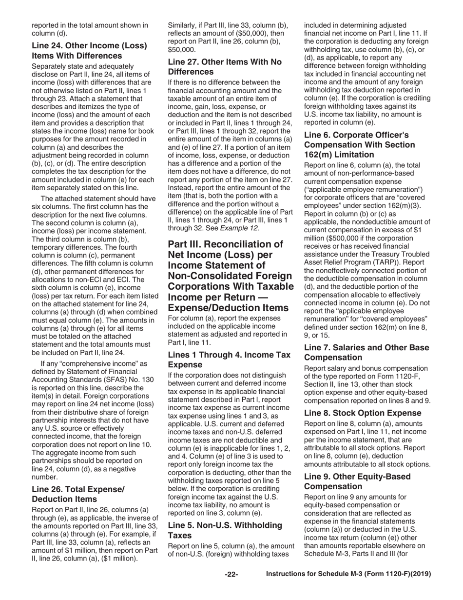 Instructions for IRS Form 1120-F Schedule M-3 Net Income (Loss) Reconciliation for Foreign Corporations With Reportable Assets of $10 Million or More, Page 22