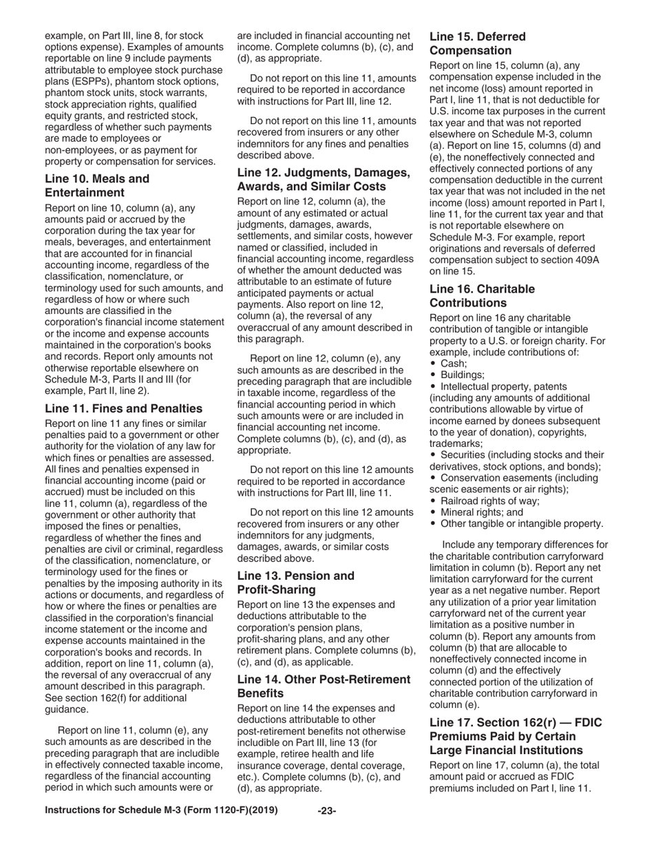 Instructions for IRS Form 1120-F Schedule M-3 Net Income (Loss) Reconciliation for Foreign Corporations With Reportable Assets of $10 Million or More, Page 23