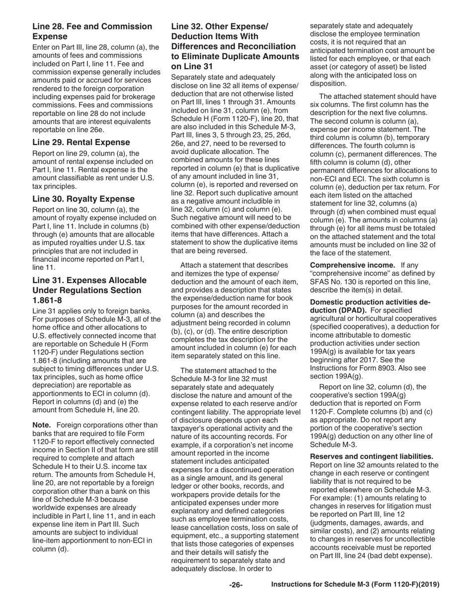 Instructions for IRS Form 1120-F Schedule M-3 Net Income (Loss) Reconciliation for Foreign Corporations With Reportable Assets of $10 Million or More, Page 26