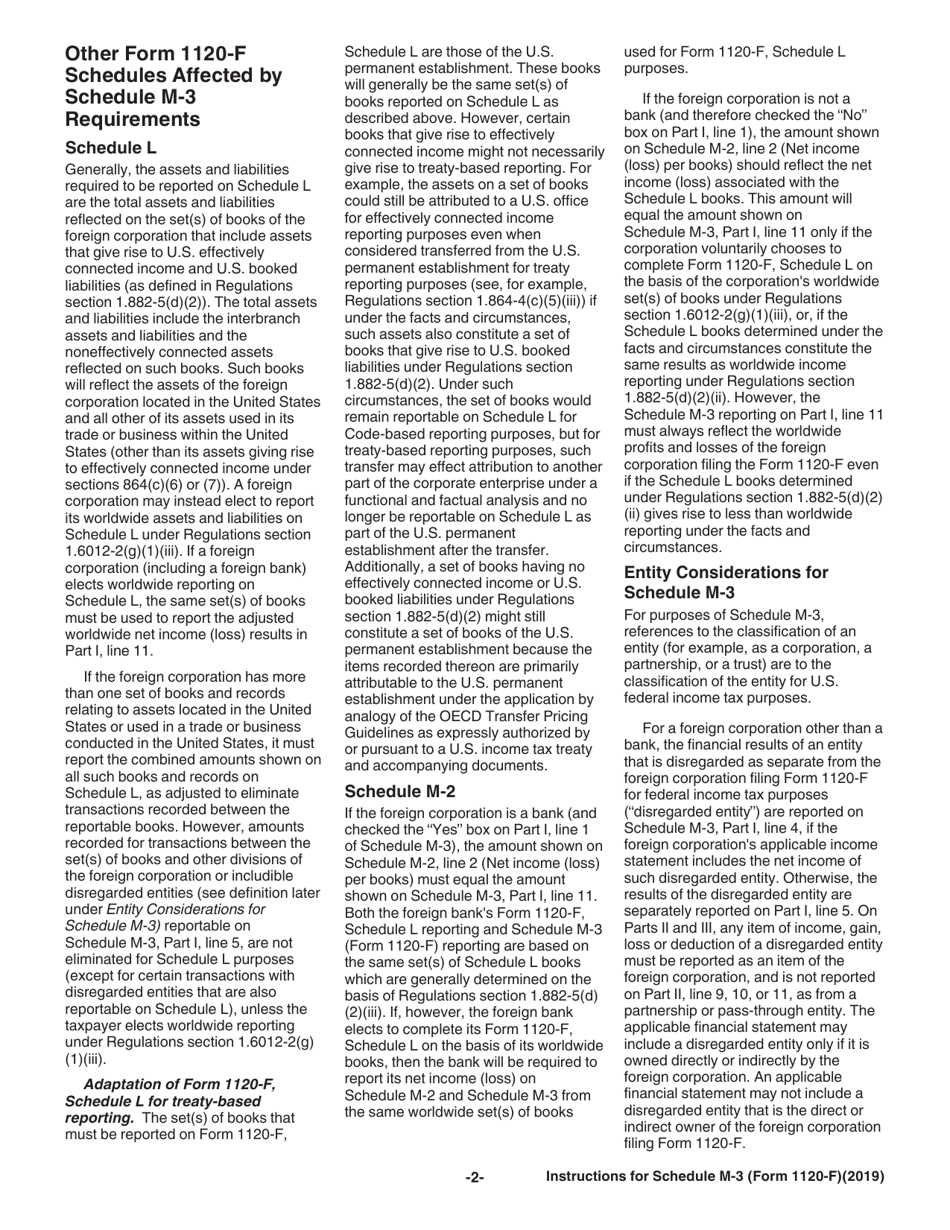 Instructions for IRS Form 1120-F Schedule M-3 Net Income (Loss) Reconciliation for Foreign Corporations With Reportable Assets of $10 Million or More, Page 2