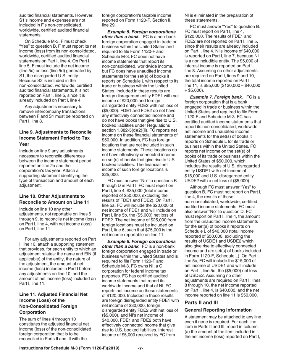 Instructions for IRS Form 1120-F Schedule M-3 Net Income (Loss) Reconciliation for Foreign Corporations With Reportable Assets of $10 Million or More, Page 7