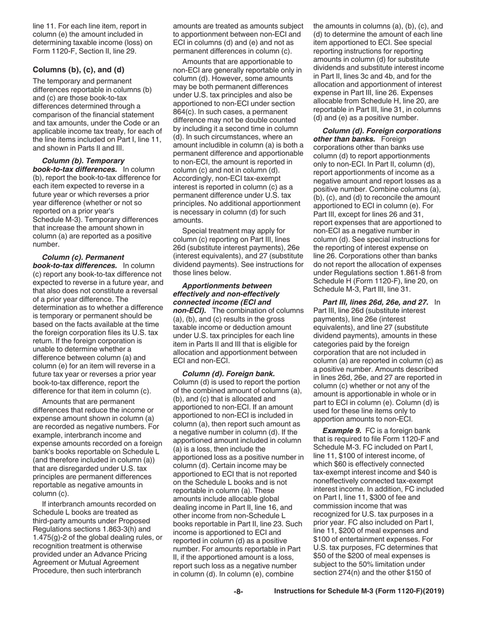 Instructions for IRS Form 1120-F Schedule M-3 Net Income (Loss) Reconciliation for Foreign Corporations With Reportable Assets of $10 Million or More, Page 8