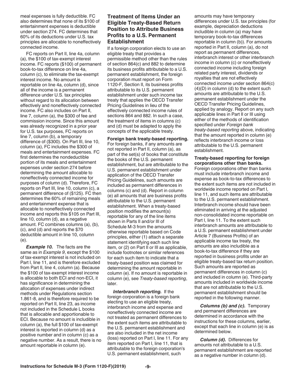 Instructions for IRS Form 1120-F Schedule M-3 Net Income (Loss) Reconciliation for Foreign Corporations With Reportable Assets of $10 Million or More, Page 9
