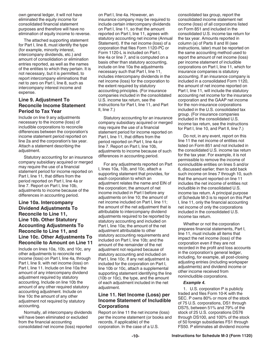 Instructions for IRS Form 1120 Schedule M-3 Net Income (Loss) Reconciliation for Corporations With Total Assets of $10 Million or More, Page 10