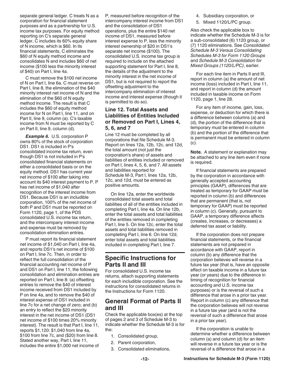 Instructions for IRS Form 1120 Schedule M-3 Net Income (Loss) Reconciliation for Corporations With Total Assets of $10 Million or More, Page 12