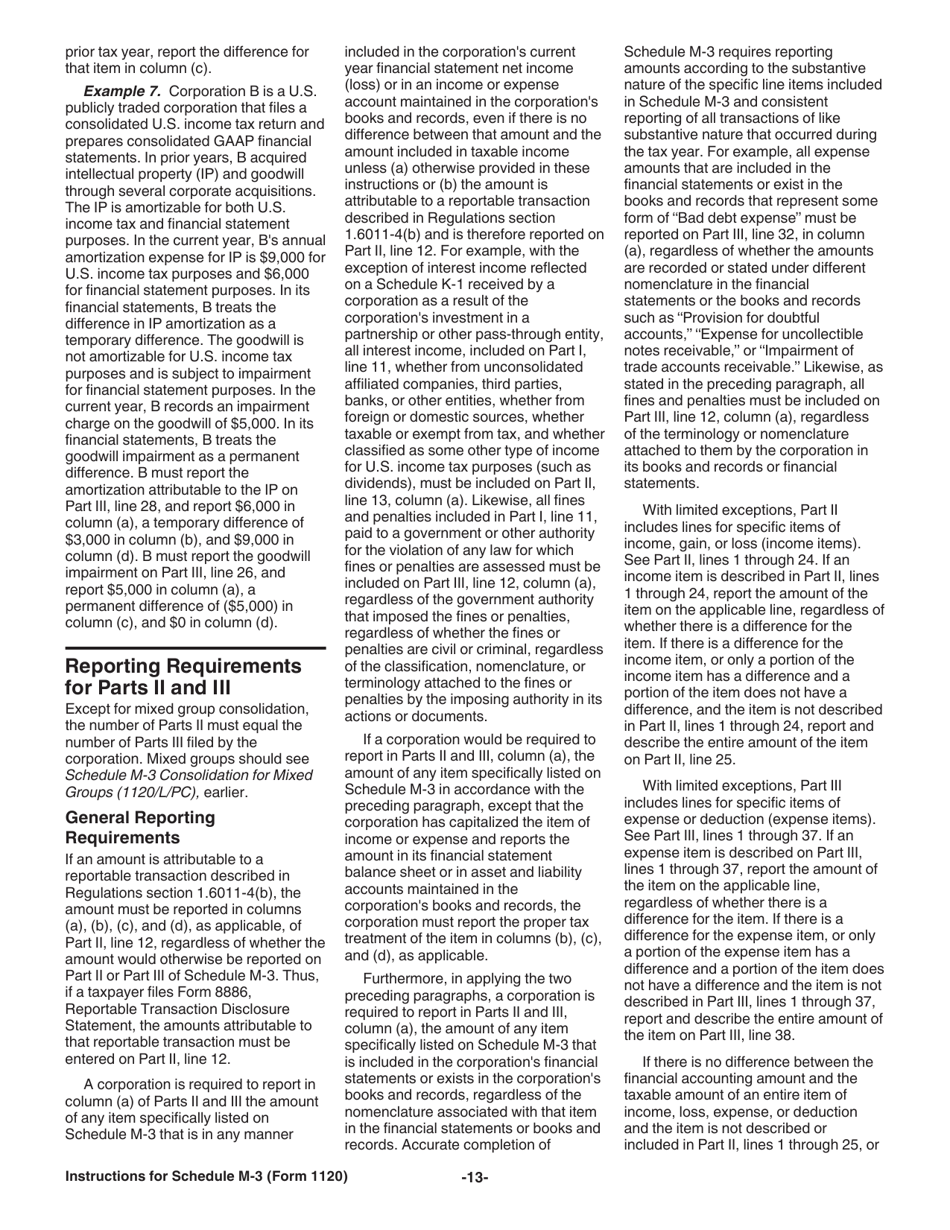 Instructions for IRS Form 1120 Schedule M-3 Net Income (Loss) Reconciliation for Corporations With Total Assets of $10 Million or More, Page 13