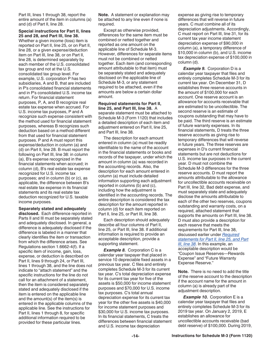 Instructions for IRS Form 1120 Schedule M-3 Net Income (Loss) Reconciliation for Corporations With Total Assets of $10 Million or More, Page 14