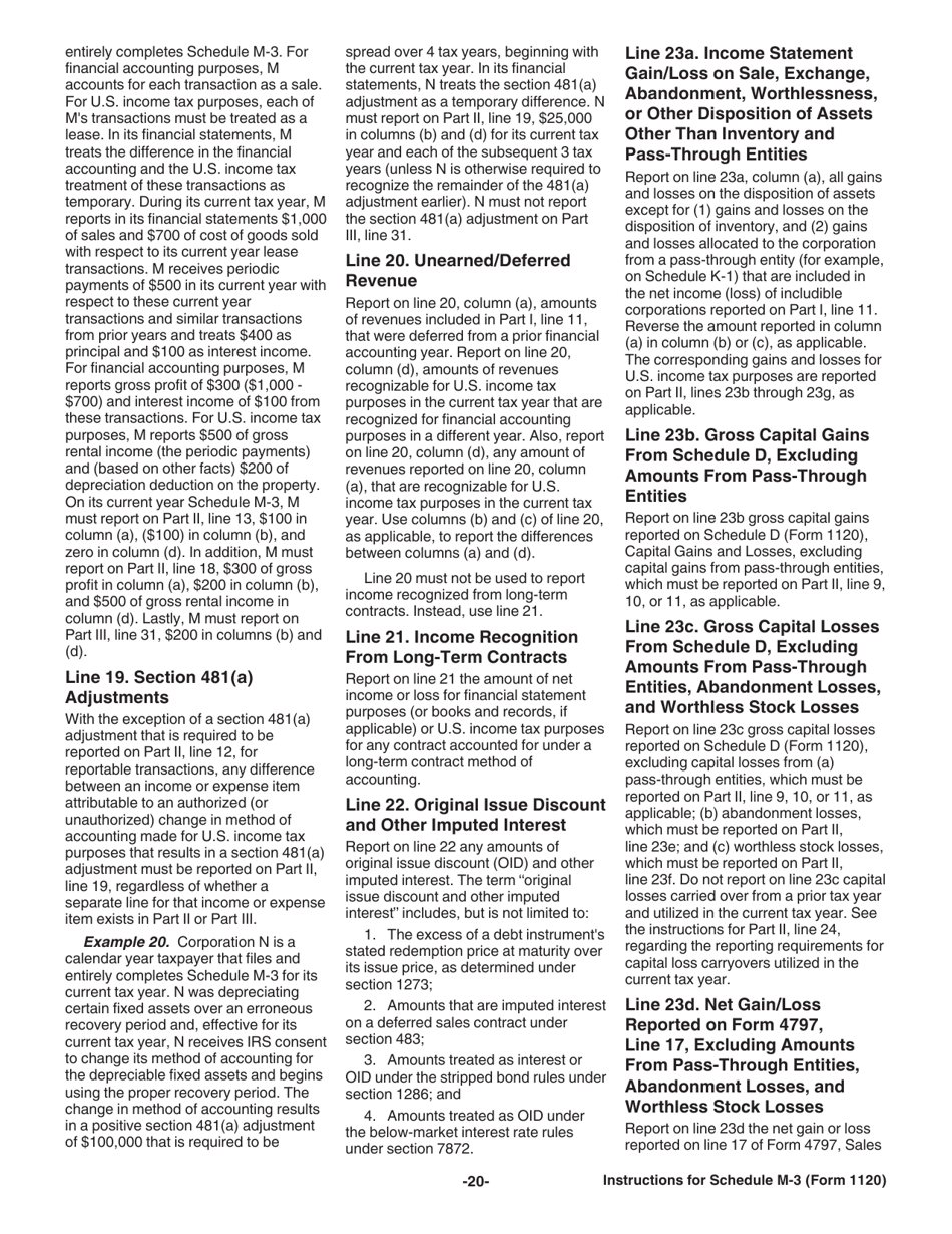 Instructions for IRS Form 1120 Schedule M-3 Net Income (Loss) Reconciliation for Corporations With Total Assets of $10 Million or More, Page 20