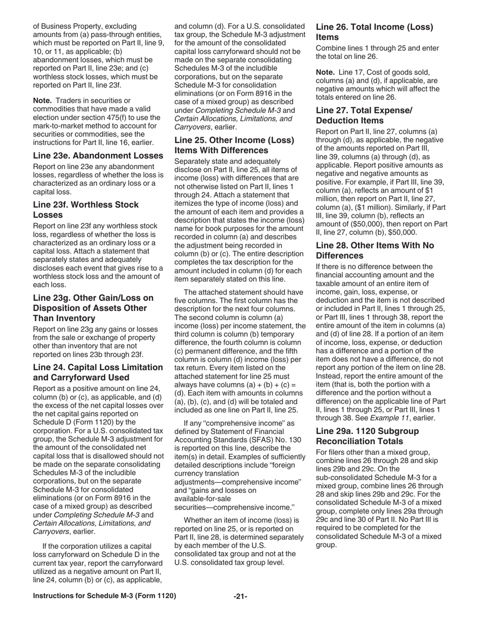 Instructions for IRS Form 1120 Schedule M-3 Net Income (Loss) Reconciliation for Corporations With Total Assets of $10 Million or More, Page 21