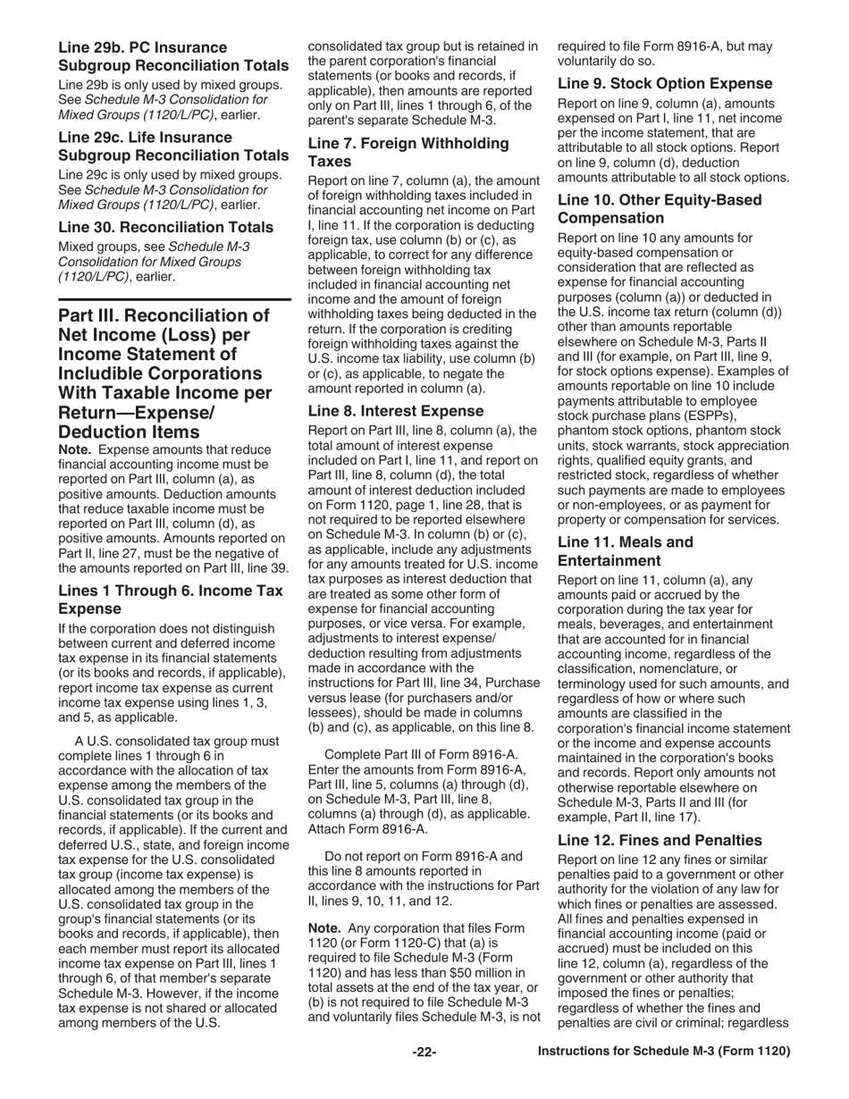 Instructions for IRS Form 1120 Schedule M-3 Net Income (Loss) Reconciliation for Corporations With Total Assets of $10 Million or More, Page 22