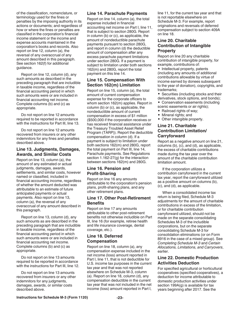 Instructions for IRS Form 1120 Schedule M-3 Net Income (Loss) Reconciliation for Corporations With Total Assets of $10 Million or More, Page 23