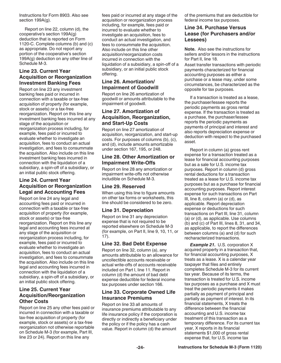 Instructions for IRS Form 1120 Schedule M-3 Net Income (Loss) Reconciliation for Corporations With Total Assets of $10 Million or More, Page 24