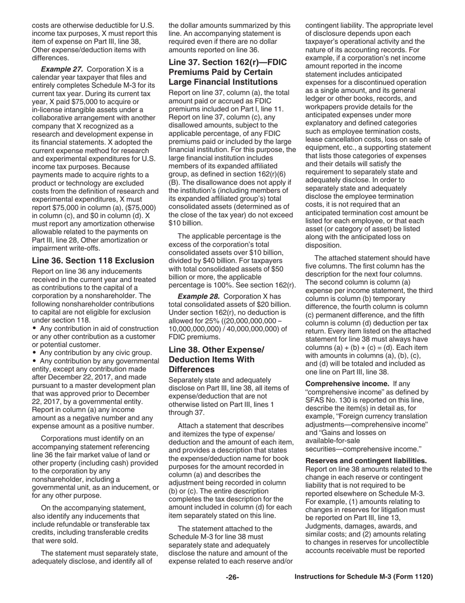 Instructions for IRS Form 1120 Schedule M-3 Net Income (Loss) Reconciliation for Corporations With Total Assets of $10 Million or More, Page 26