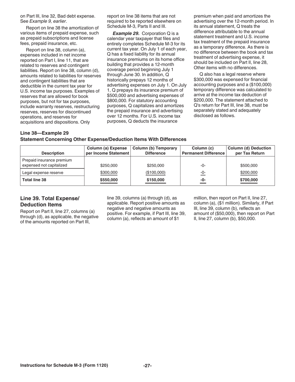 Instructions for IRS Form 1120 Schedule M-3 Net Income (Loss) Reconciliation for Corporations With Total Assets of $10 Million or More, Page 27